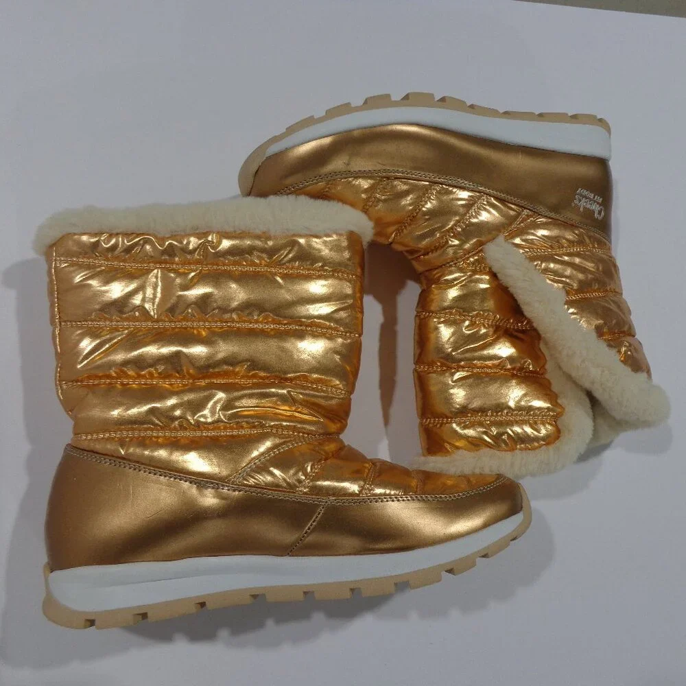 CHEEKS Fit Body‎ Womens PUFFER Lightweight Boots Rose Gold Quilted Soft Size 6W